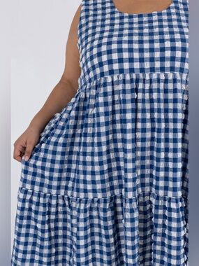 WRAY Blue and White Gingham Sleeveless Tiered Dress